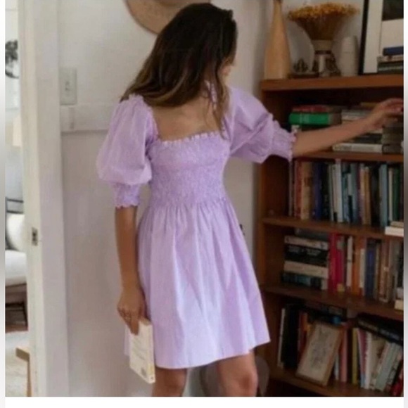 Hill House Athena Midi Sleeve Linen Nap Dress in Lilac Stripe Size XXL - Picture 2 of 10